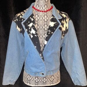 Vintage Denim and Suede Patterned Women's Jean Jacket